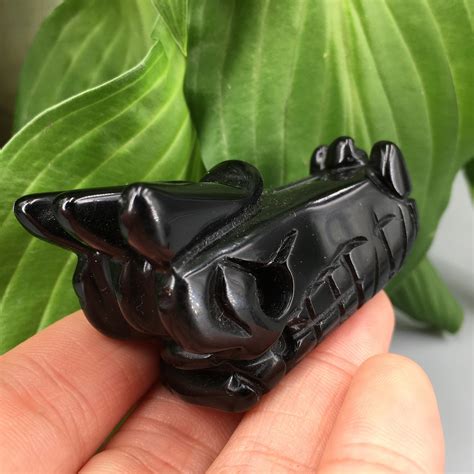 2" Carved Black Obsidian Dragon Head