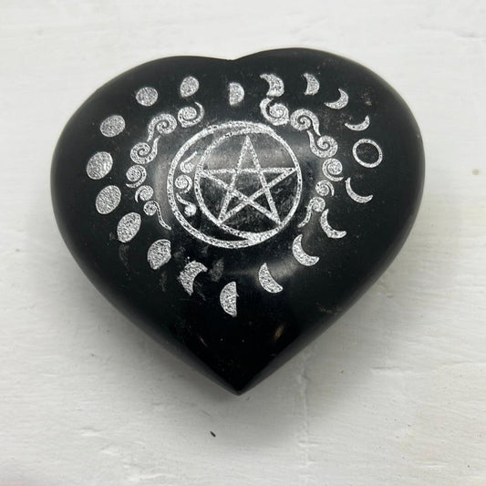 3” Black tourmaline heart with moon phases engraving - moreLOVEmoreKindness