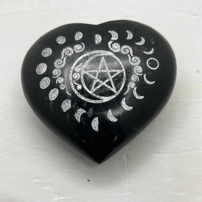 3” Black Tourmaline Heart with Moon Phases engraving