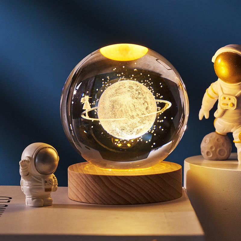 3D inner carved luminous crystal ball creative decoration cosmic whale moon astronaut galaxy birthday gift - moreLOVEmoreKindness