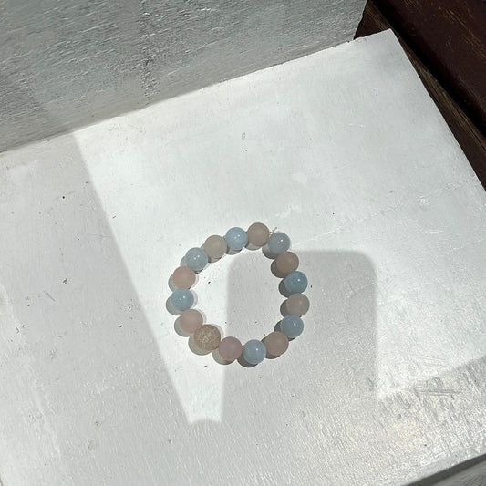 Aquamarine and matte rose quartz bracelet - moreLOVEmoreKindness