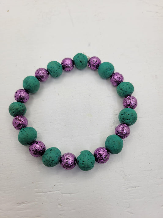 Green & Purple Lava Bead Diffuser Bracelet